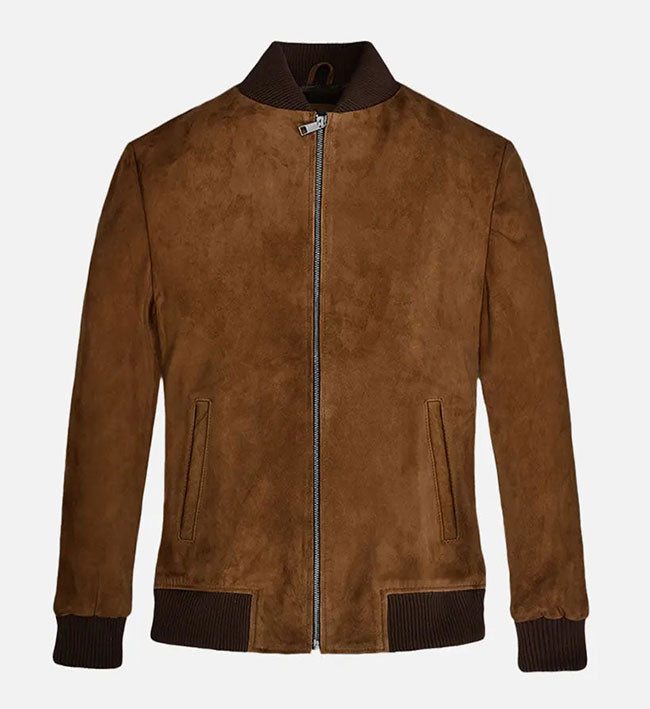 Men's Brown Suede Bomber Jacket