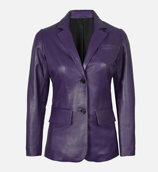 Women's Two Button Purple Leather Blazer Jacket