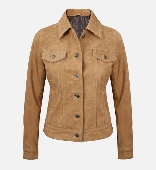 Women's Light Tan Suede Trucker Jacket