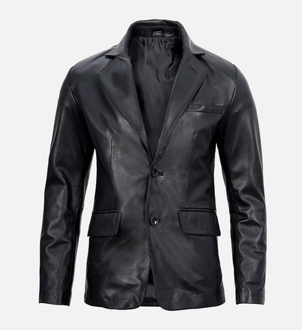 Men's Black Leather Blazer Jacket