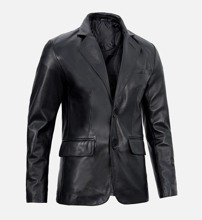 Men's Black Leather Blazer Jacket