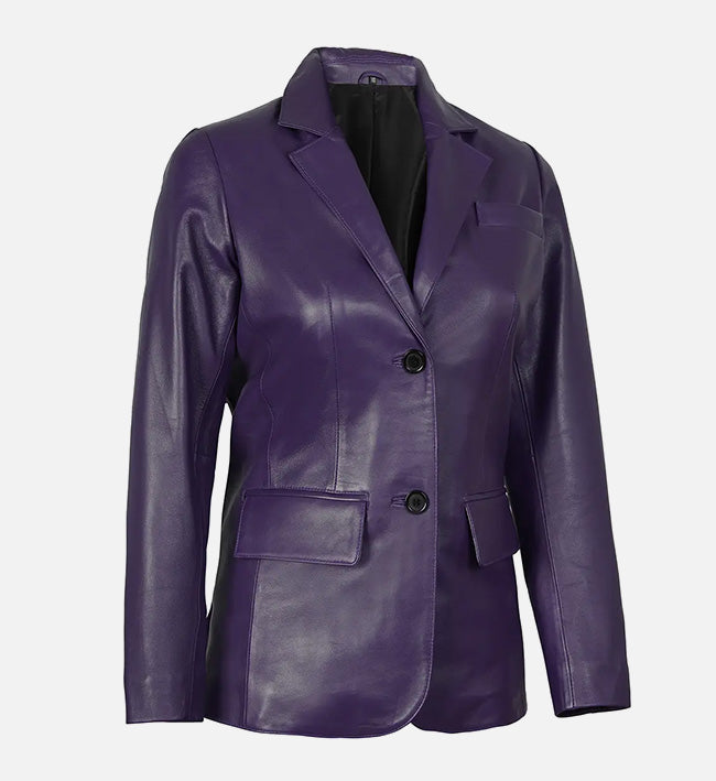 Women's Two Button Purple Leather Blazer Jacket