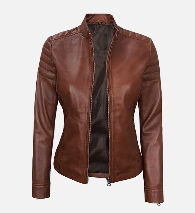 Women's Cafe Racer Brown Padded Leather Jacket