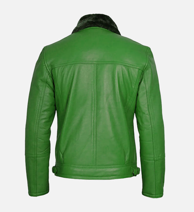 Men's Green Leather Shearling Moto Jacket