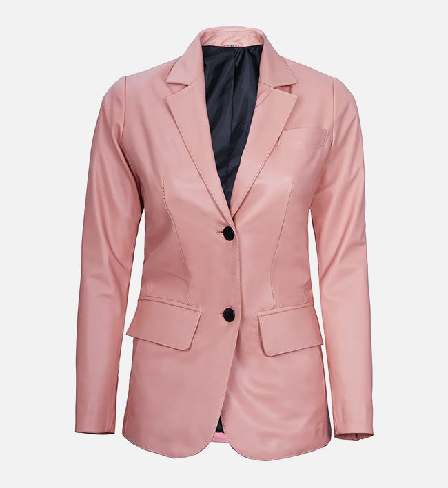 Women's Pink Leather Blazer Jacket