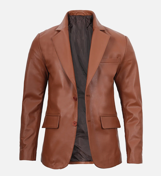 Men's Cognac Brown Leather Blazer Jacket