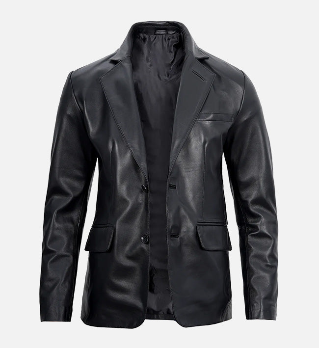 Men's Black Leather Blazer Jacket