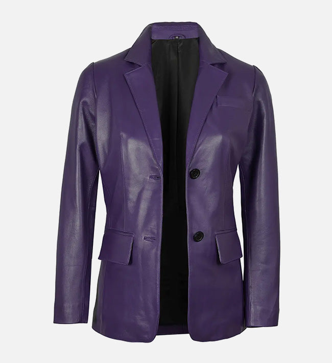 Women's Two Button Purple Leather Blazer Jacket