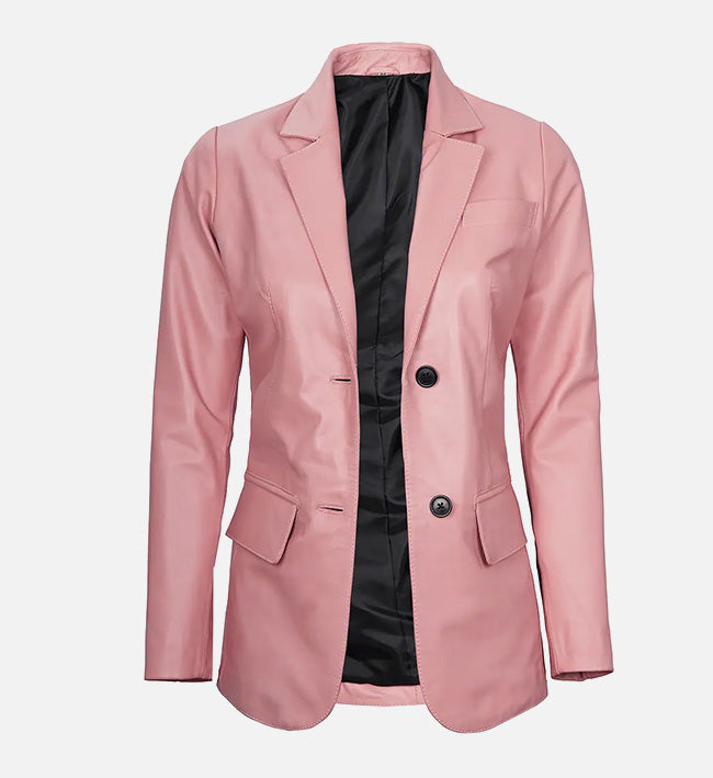 Women's Pink Leather Blazer Jacket