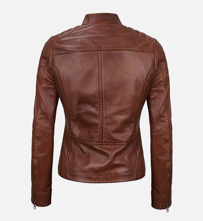 Women's Cafe Racer Brown Padded Leather Jacket