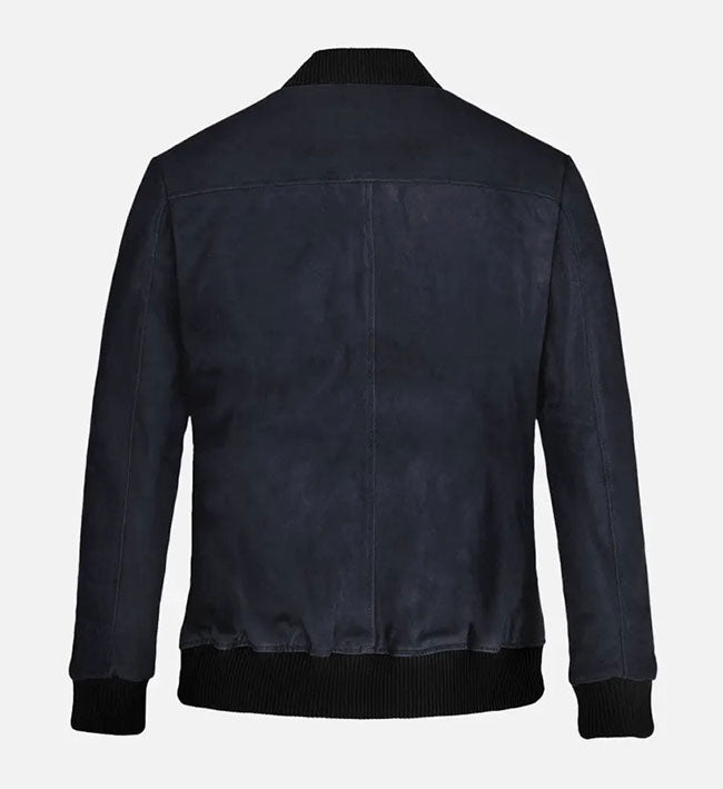 Men's Dark Blue Suede Bomber Jacket