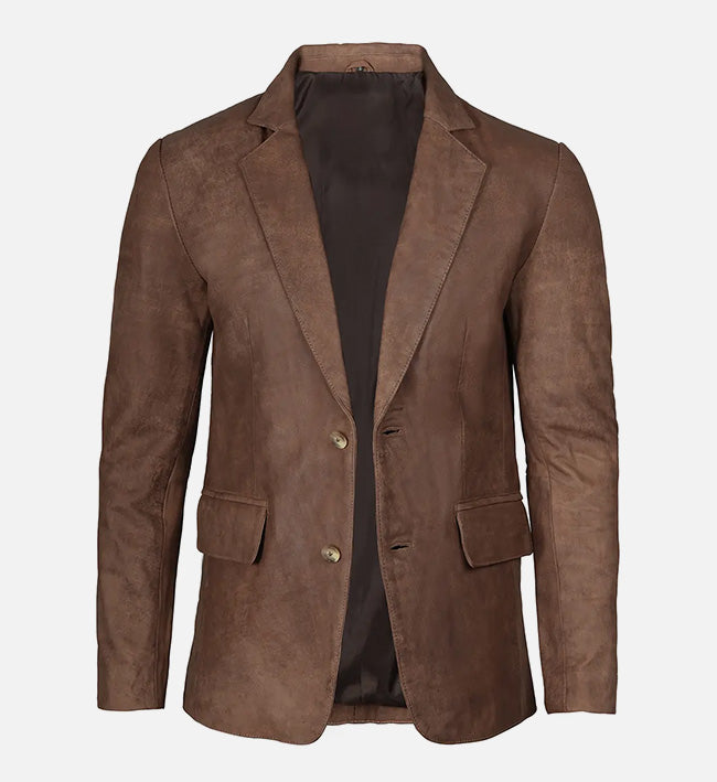 Men's Snuff Brown Leather Blazer Jacket