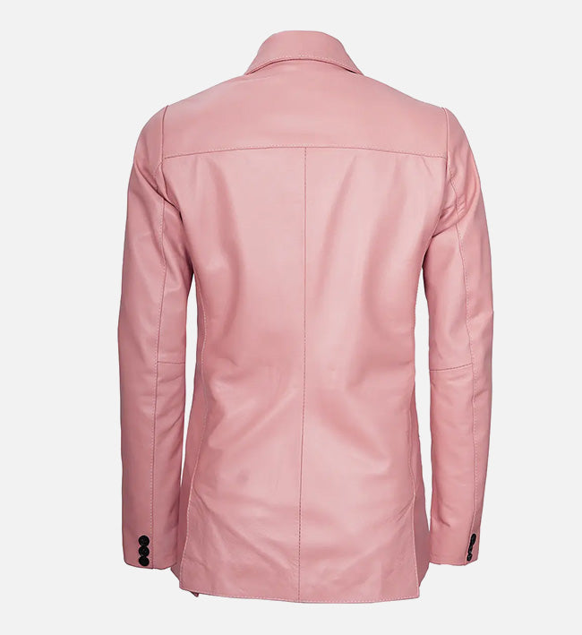 Women's Pink Leather Blazer Jacket