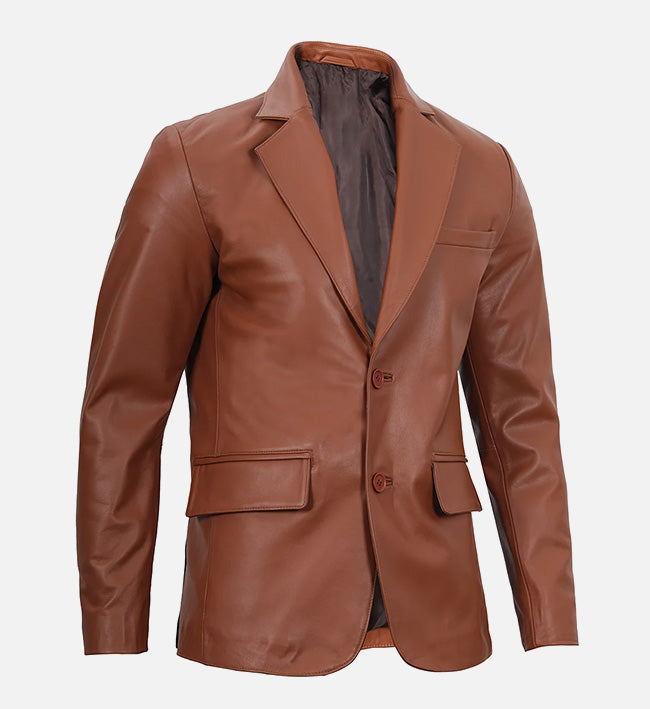 Men's Cognac Brown Leather Blazer Jacket