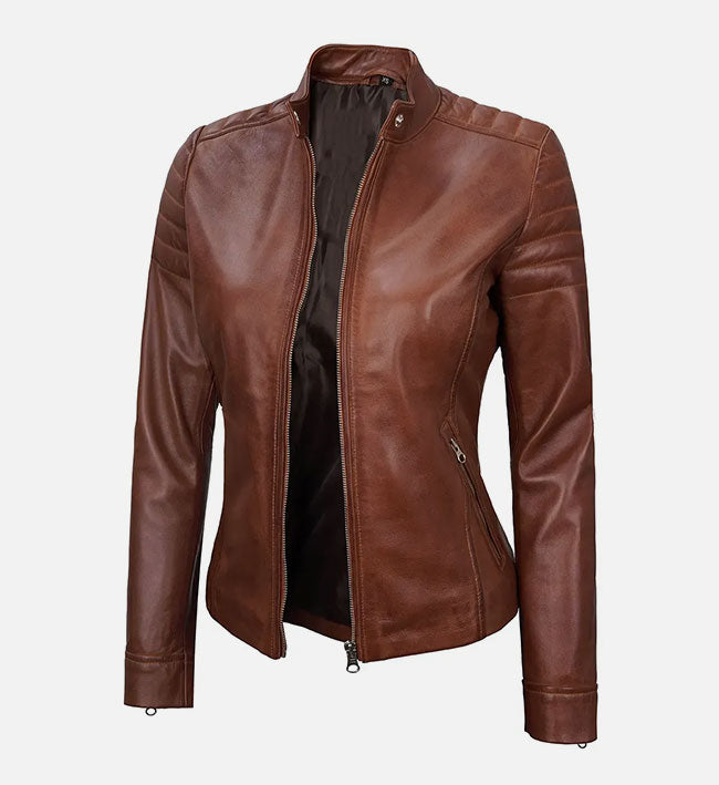 Women's Cafe Racer Brown Padded Leather Jacket