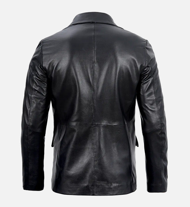 Men's Black Leather Blazer Jacket