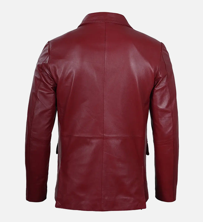 Men's Maroon Leather Blazer Jacket