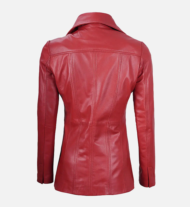 Women's Red Real Leather Blazer Jacket