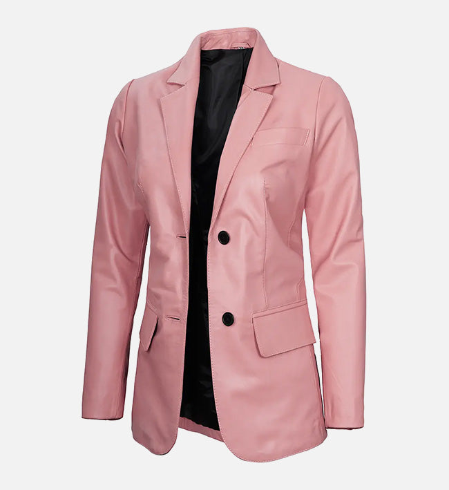 Women's Pink Leather Blazer Jacket