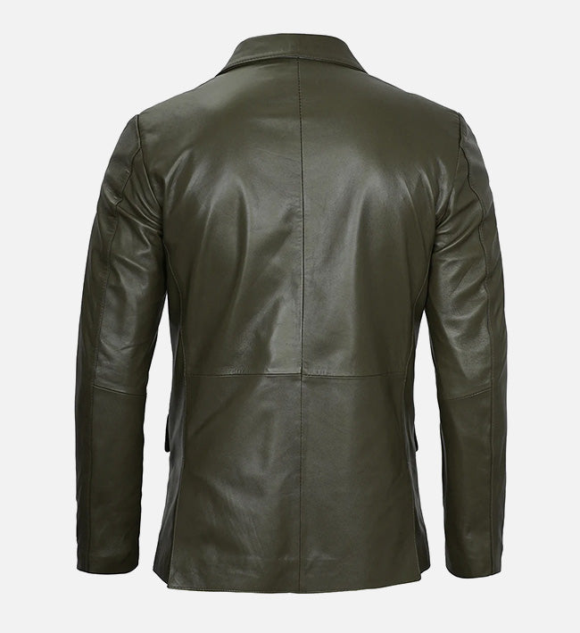 Men's Dark Green  Leather Blazer Jacket