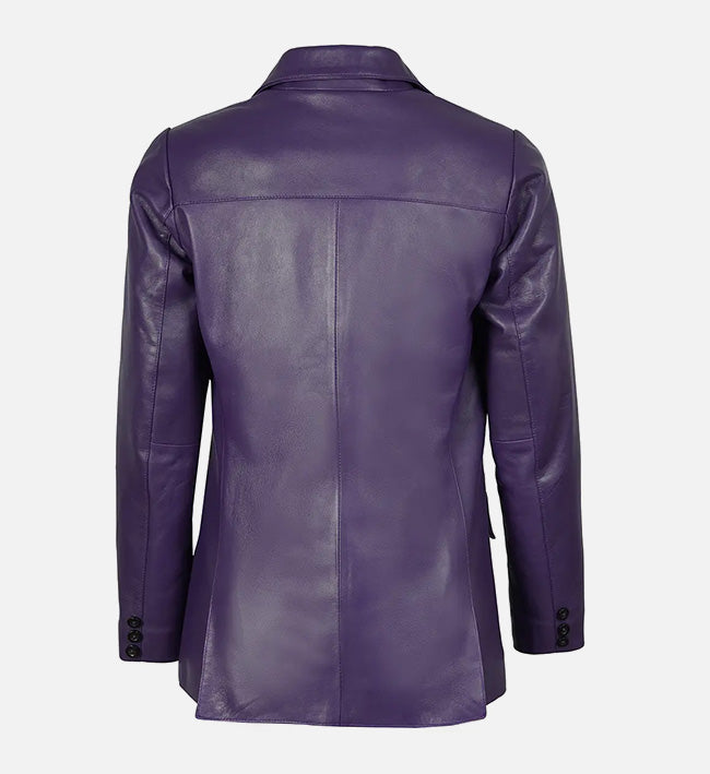 Women's Two Button Purple Leather Blazer Jacket