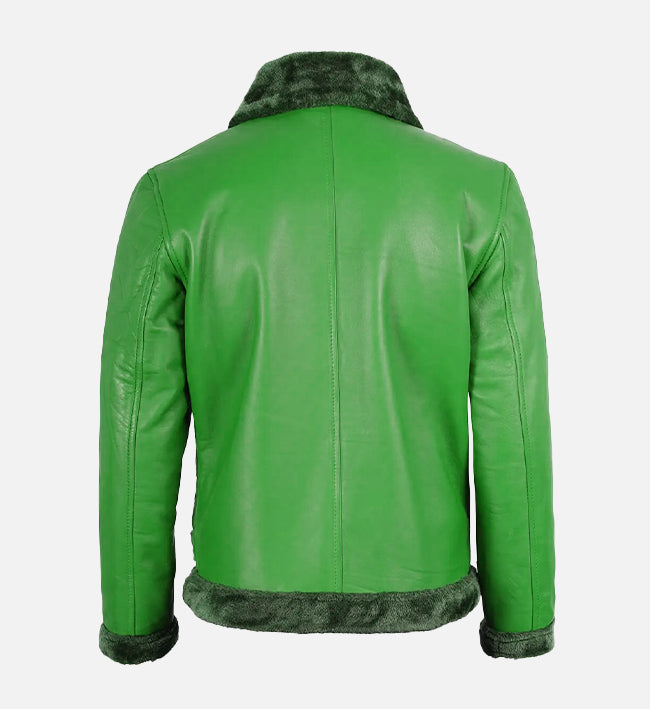 Men's Green Leather Shearling Bomber Jacket