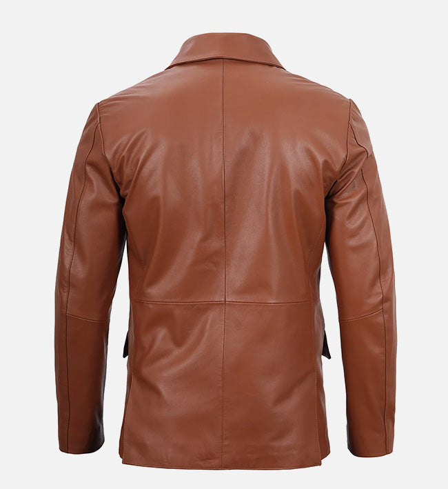 Men's Cognac Brown Leather Blazer Jacket