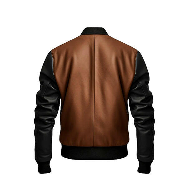Men's Black and Brown Bomber Leather Jacket