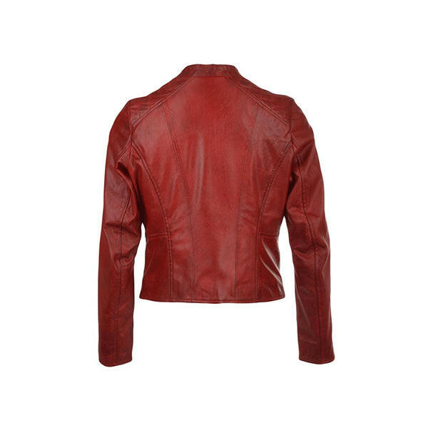 Women’s Simple Moto Red Leather Jacket