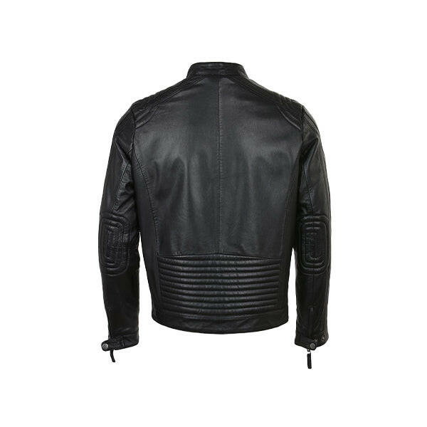 Men’s Quilted Shoulder Black Cafe Racer Leather Jacket
