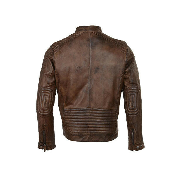 Men’s Quilted Shoulder Brown Cafe Racer Leather Jacket