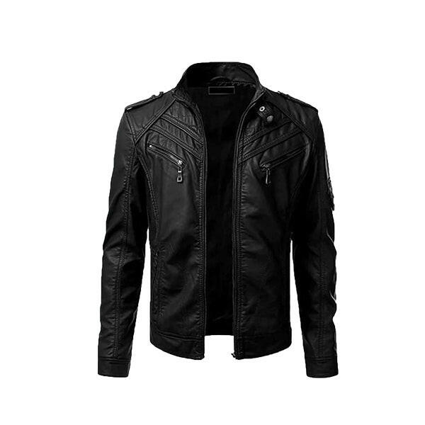 Men’s Slim Fit Black Biker Leather Jacket - AU LeatherX
