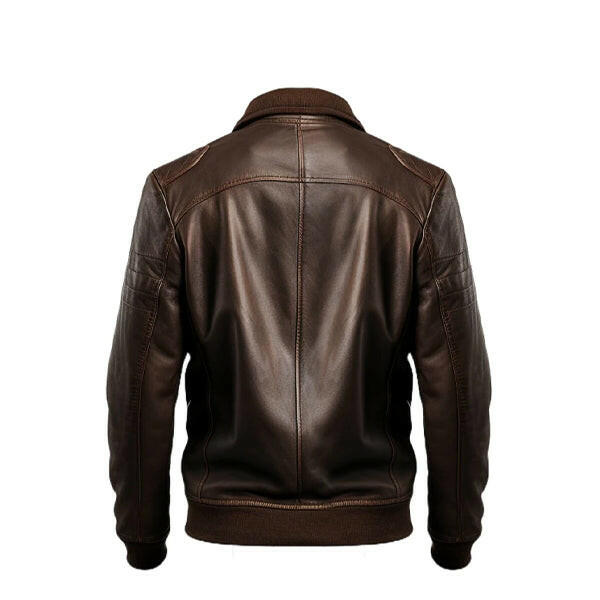 Men's Dark Brown Leather Bomber Jacket