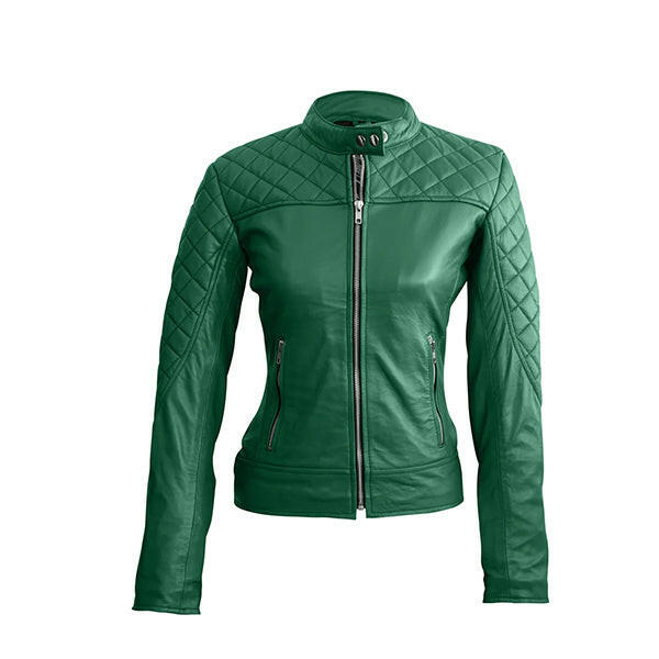 Women Green Quilted Stylish Premium Leather Jacket - AU LeatherX