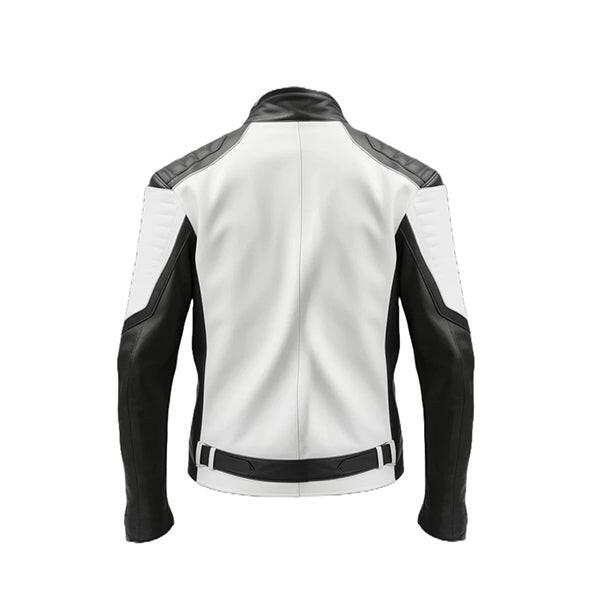 Men's Black White Cafe Racer Leather Jacket