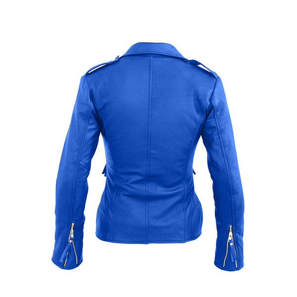 Women Blue Biker Leather Jacket - AU LeatherX