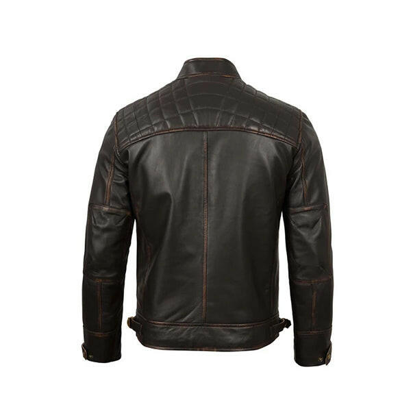 Men's Cafe Racer Distressed Brown Leather Jacket - AU LeatherX