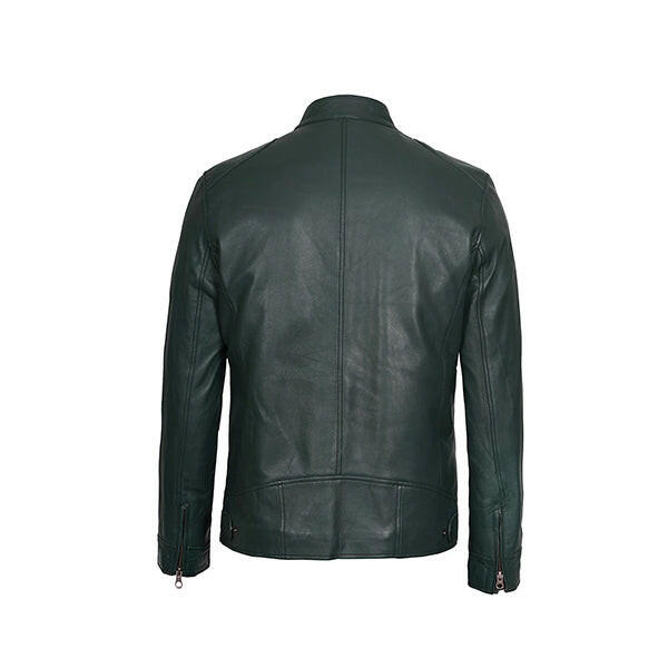 Men's Cafe Racer Dark Green Leather Jacket - AU LeatherX