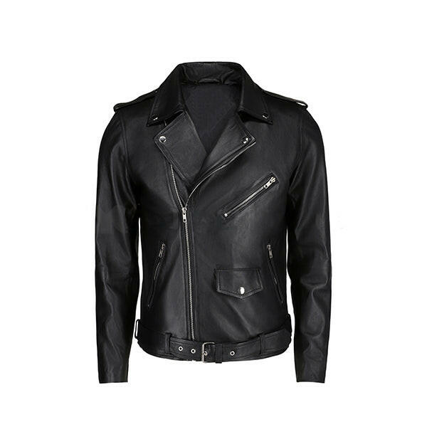 Men's Asymmetrical Black Biker Leather Jacket - AU LeatherX