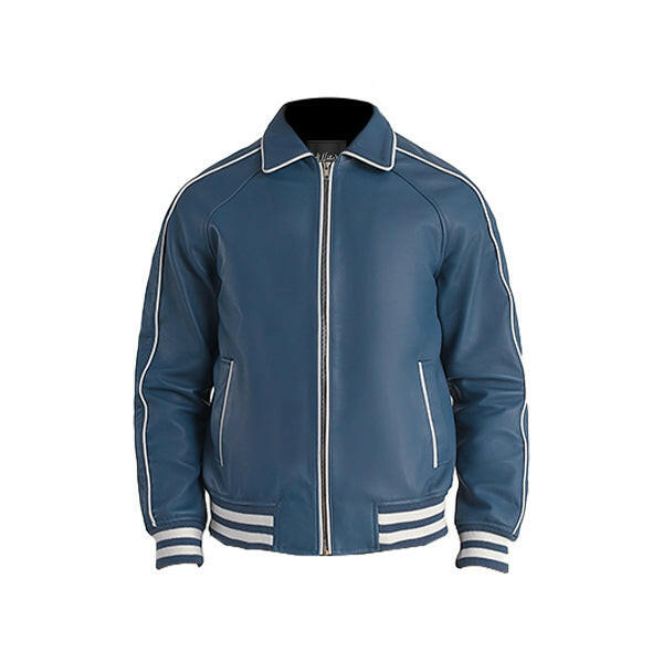 Men's Blue Leather Varsity Jacket