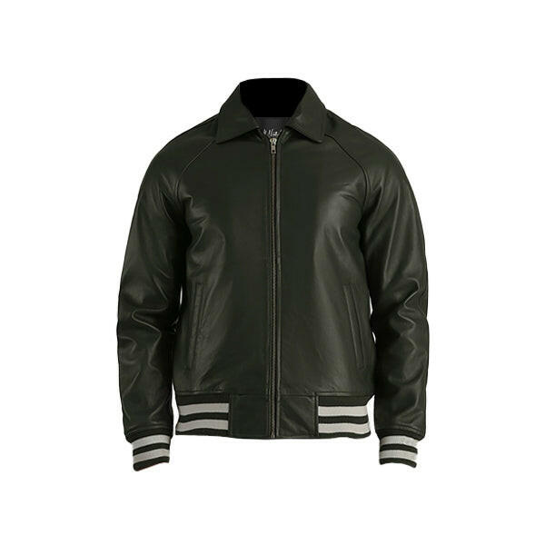Men's Green Leather Varsity Jacket