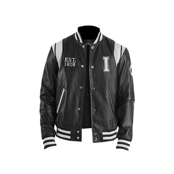 Men's Illinois Black Leather Varsity Jacket