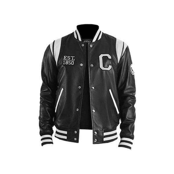 Men's California Black Leather Varsity Jacket