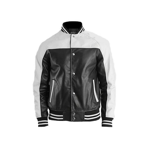 Men's Black & White Leather Varsity Jacket