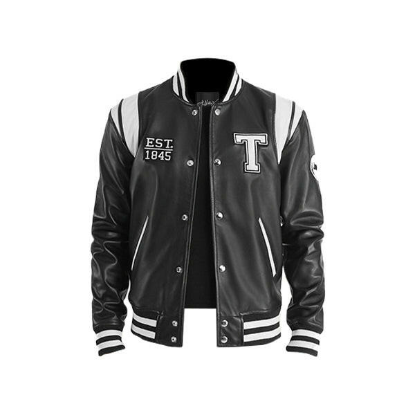 Men's Texas Black Leather Varsity Jacket - AU LeatherX