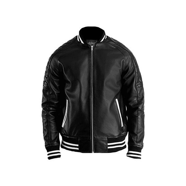 Men's Plain Black Leather Varsity Jacket