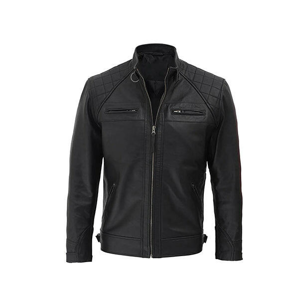 Men’s Timber Style Padded Shoulder Black Leather Jacket - AU LeatherX