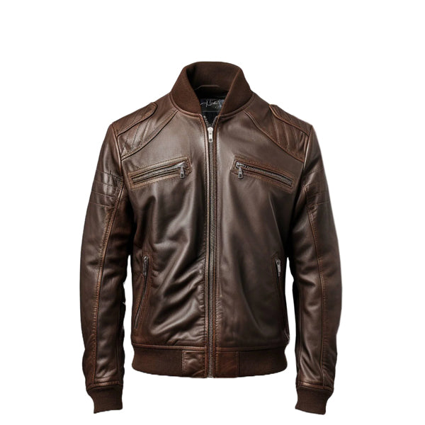 Men's Dark Brown Leather Bomber Jacket - AU LeatherX