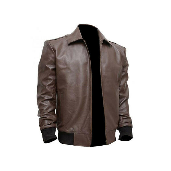 Men's Brown Leather Bomber Jacket - AU LeatherX