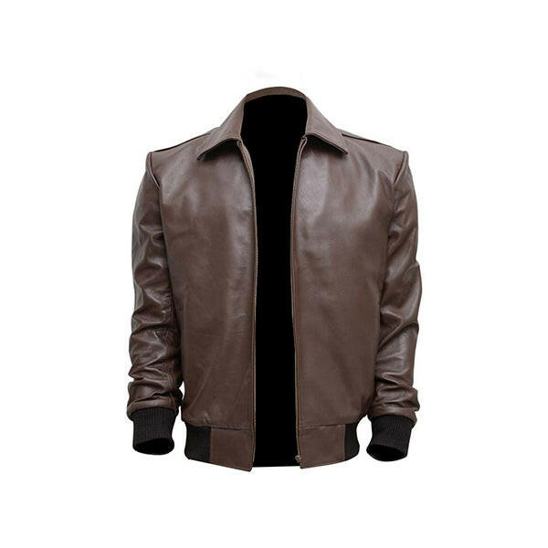 Men's Brown Leather Bomber Jacket - AU LeatherX